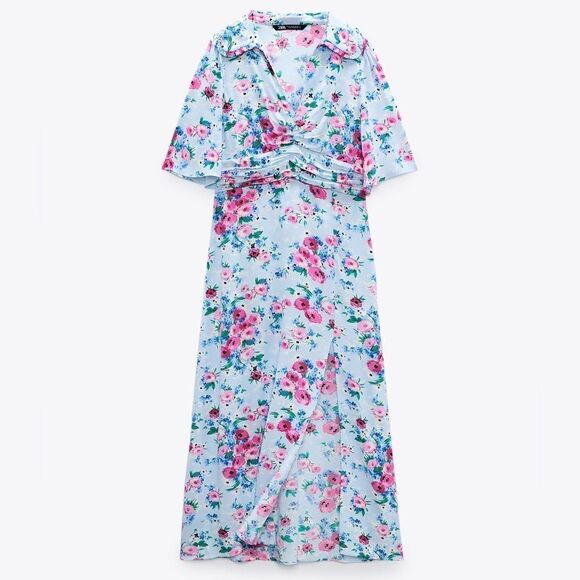 Zara Floral Print Dress New Viscose - Picture 5 of 8